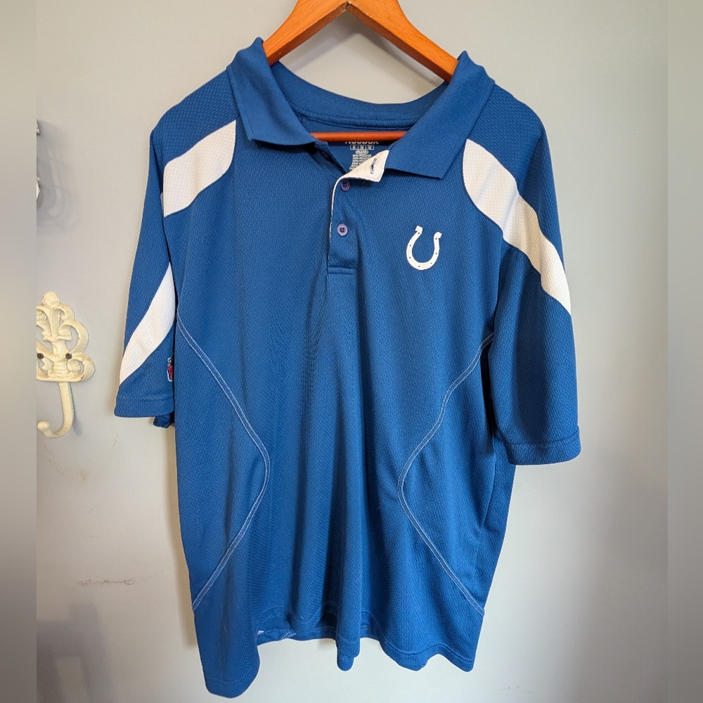 Reebok Men's Royal Blue Polo with White Shoulder Panels